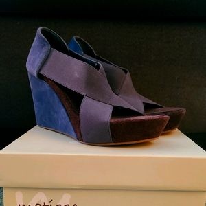 Matisse Navy Blue and Chocolate Brown Suede Wedge Sandals
